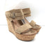 Gianvito Rossi Double Band Cork Platform Wedge Sandals Beige Suede Size 38