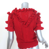 Authentic Gucci ruffled pointelle knit short-sleeve sweater in red wool, pre-owned, size M