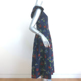 Ulla Johnson Camille Lace-Up Back Midi Dress Navy Floral Print Cotton Size 2 NEW