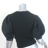 Ulla Johnson Rosalie puff-sleeve mixed-media top, black stretch knit, pre-owned luxury piece, size petite.