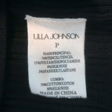 Ulla Johnson Rosalie puff-sleeve mixed-media top in black stretch-knit silk blend, pre-owned, petite