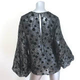 Saint Laurent velvet polka-dot burnout blouse in black with silver metallic threads, pre-owned authentic luxury piece