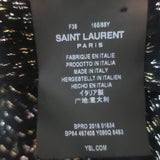 Saint Laurent velvet polka dot burnout blouse in black with silver metallic accents, authentic pre-owned size 38