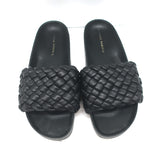 Loeffler Randall Sonnie Woven Slide Sandals Black Leather Size 8