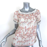 Chloé off-the-shoulder puff-sleeve top in cream with pink floral print, cotton-silk blend, authentic pre-owned