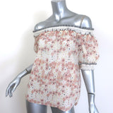 Chloé off-the-shoulder puff-sleeve top in cream with pink floral, 65% cotton/35% silk — authentic pre-owned