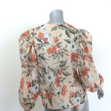 Ulla Johnson Eliza Puff Sleeve Blouse Alabaster Floral Print Silk Cloque Size 0