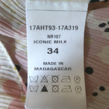 Chloé off-the-shoulder puff-sleeve top, cream with pink floral print, cotton-silk blend, authentic pre-owned