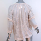 Ulla Johnson Emma Blouse Light Pink Embroidered Silk Size 2 Tassel Tie Top NEW