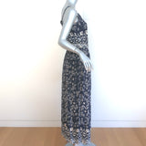 SEA Spaghetti Strap Maxi Dress Navy Floral Paisley Print Crepe Size 2