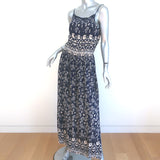 SEA Spaghetti Strap Maxi Dress Navy Floral Paisley Print Crepe Size 2