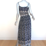 SEA Spaghetti Strap Maxi Dress Navy Floral Paisley Print Crepe Size 2