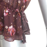 Ulla Johnson Leif Blouse Plum Floral Print Ruffled Silk Size 2 Short Sleeve Top