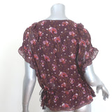 Ulla Johnson Leif Blouse Plum Floral Print Ruffled Silk Size 2 Short Sleeve Top