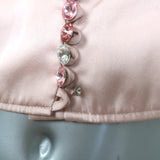 Paco Rabanne Crystal-Embellished Cropped Tie-Neck Blouse Pink Satin Size 38
