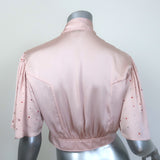 Paco Rabanne Crystal-Embellished Cropped Tie-Neck Blouse Pink Satin Size 38