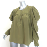 Ulla Johnson Lela Puff Sleeve Blouse Olive Silk Size 10
