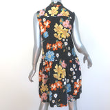 SEA Tie-Neck Sleeveless Mini Dress Black Floral Print Stretch Silk Size 0