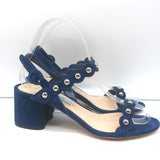 Prada Studded Scalloped Suede Sandals Navy Size 36 Ankle Strap Heels
