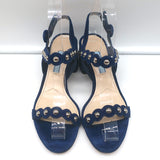 Prada Studded Scalloped Suede Sandals Navy Size 36 Ankle Strap Heels