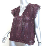 Ulla Johnson Magdalena Top Bordeaux Floral-Embroidered Georgette Size 4 NEW