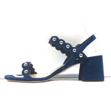 Prada Studded Scalloped Suede Sandals Navy Size 36 Ankle Strap Heels