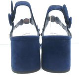 Prada Studded Scalloped Suede Sandals Navy Size 36 Ankle Strap Heels