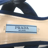 Prada Studded Scalloped Suede Sandals Navy Size 36 Ankle Strap Heels