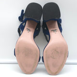 Prada Studded Scalloped Suede Sandals Navy Size 36 Ankle Strap Heels