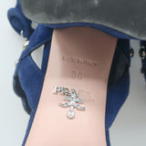 Prada Studded Scalloped Suede Sandals Navy Size 36 Ankle Strap Heels