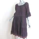 Natalie Martin Mesa Bell Sleeve Tiered Dress Purple Floral Print Silk Size Small