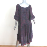 Natalie Martin Mesa Bell Sleeve Tiered Dress Purple Floral Print Silk Size Small