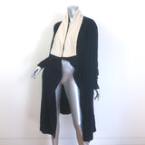 Alexander McQueen bicolor draped cardigan in navy and cream, luxurious yak-wool blend, pre-owned, size XS