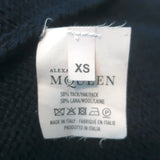 Alexander McQueen bicolor draped cardigan in navy and cream, 50% yak, 50% wool — authentic pre-owned luxury