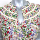THE GREAT Midi Dress Cream/Multi Floral Print Cotton Size 0 Flutter Sleeve