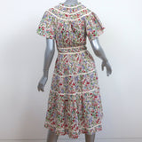 THE GREAT Midi Dress Cream/Multi Floral Print Cotton Size 0 Flutter Sleeve