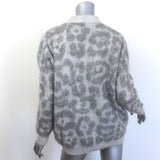 Stella McCartney Leopard Print Oversize Cardigan Light Gray Brushed Knit Size 38