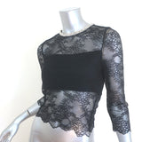 Alice + Olivia Vanita Crystal-Embellished Lace Crop Top Black Size Medium