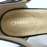 Chanel Camellia Bow T-Strap Sandals Black Leather Size 38.5 Open Toe Heels