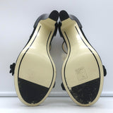 Chanel Camellia Bow T-Strap Sandals Black Leather Size 38.5 Open Toe Heels