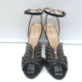 Valentino Studded Butterfly Sandals Black Leather Size 36.5 Ankle Strap Heels