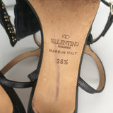 Valentino Studded Butterfly Sandals Black Leather Size 36.5 Ankle Strap Heels
