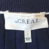 THE GREAT The Athletic Cardigan Navy Ribbed Knit Size 1 V-Neck Sweater