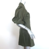 GANNI lamb-leather puff-sleeve mini shirtdress in olive, pre-owned — authentic luxury with light wear, EU 36.