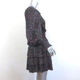 Ulla Johnson Tiered Mini Dress Floral Print Ruffled Satin Size 6 Long Sleeve