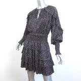 Ulla Johnson Tiered Mini Dress Floral Print Ruffled Satin Size 6 Long Sleeve