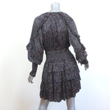 Ulla Johnson Tiered Mini Dress Floral Print Ruffled Satin Size 6 Long Sleeve