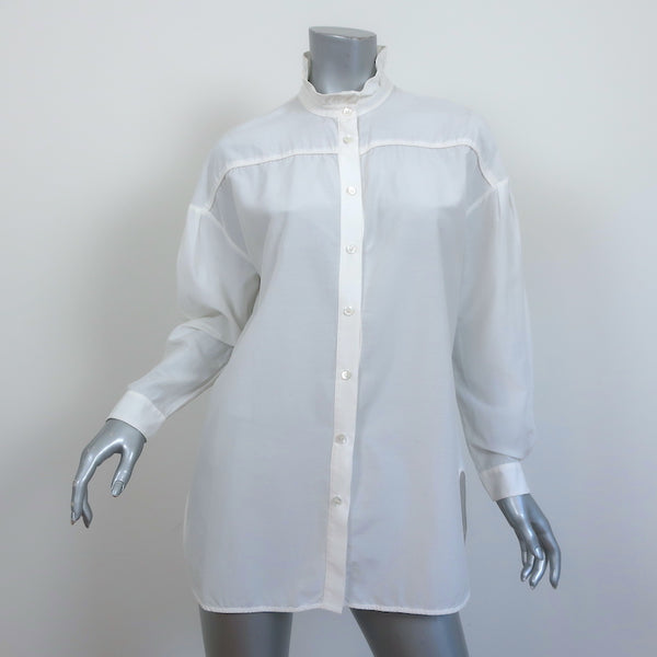 Raquel Allegra Button Down Shirt Cream Cotton-Silk Size 0 Long Sleeve Blouse