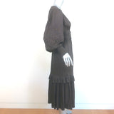 Ulla Johnson Shaina Embroidered Midi Dress Dark Brown Plisse Satin Size 2