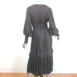Ulla Johnson Shaina Embroidered Midi Dress Dark Brown Plisse Satin Size 2